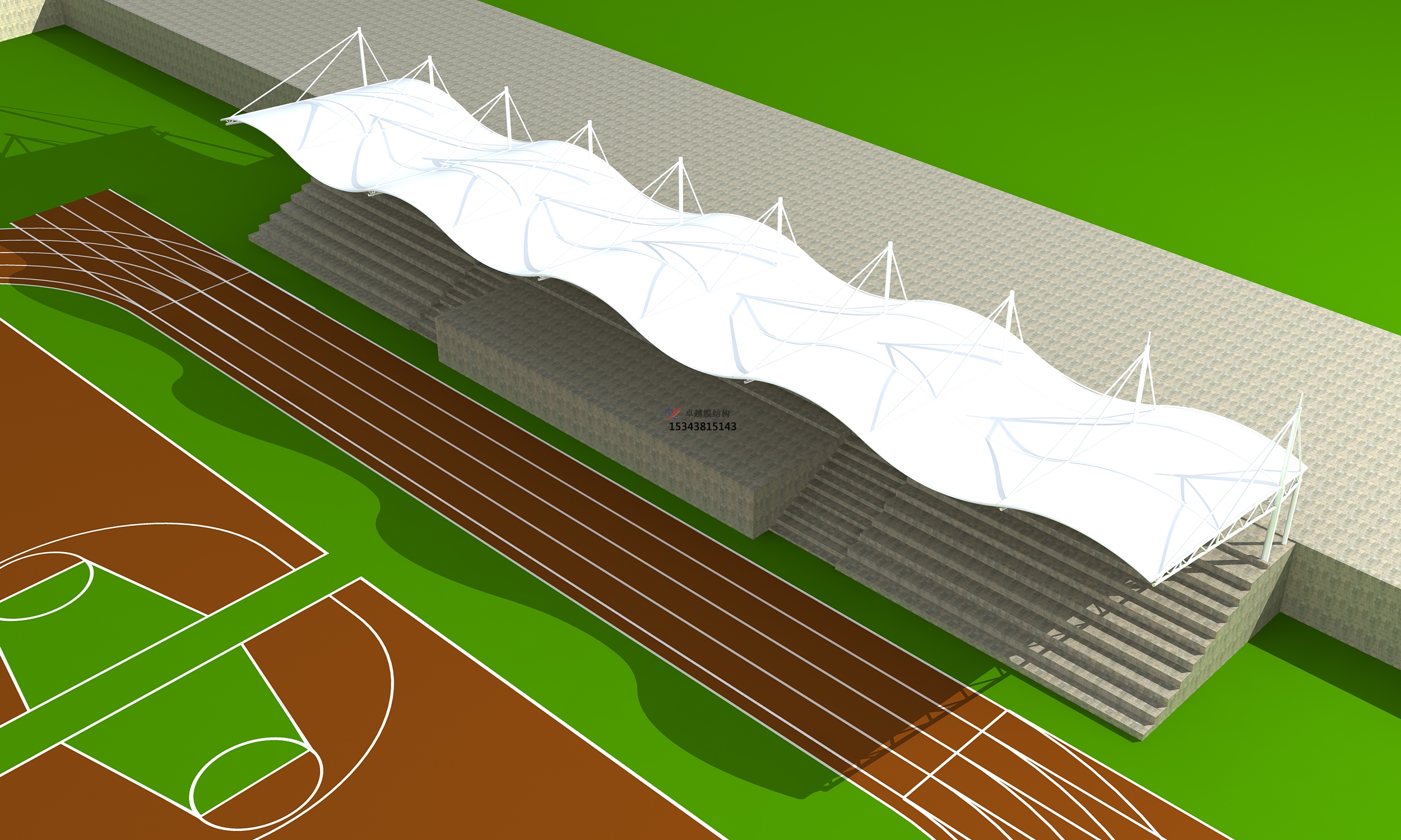 臨猗體育公園膜結(jié)構(gòu)【看臺(tái)雨棚】門(mén)球場(chǎng)案例